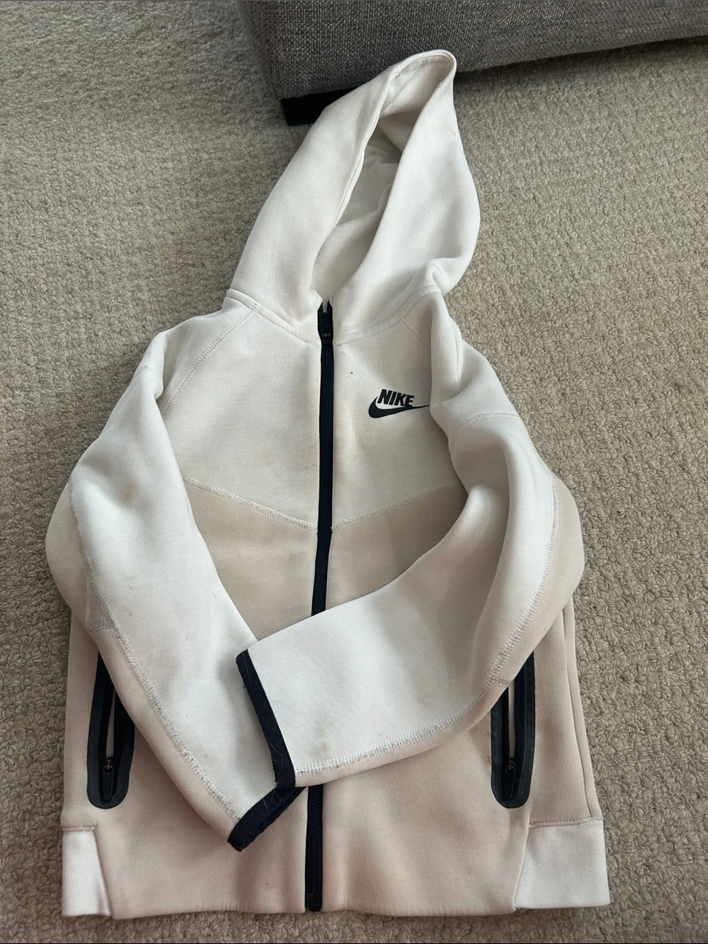 Nike Kids Hooded Full-Zip Jacket in Cream with Black Trim